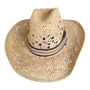 Eddy Bros Ventilated‎ Straw Western Cowboy Hat Decorative Band Unisex Size 7